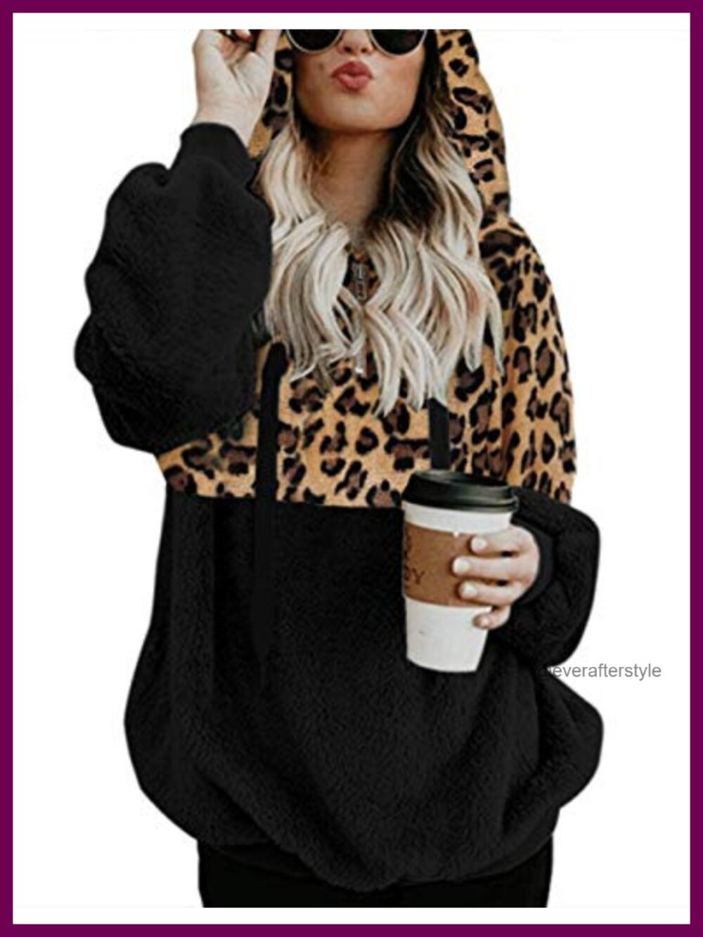 Women's Fuzzy Sherpa Fleece Zip Hoodie Oversize Pullover Sweatshirt